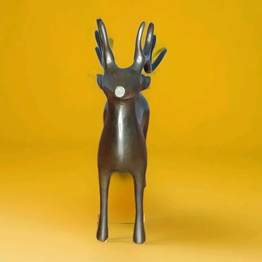 Metal Reindeer Candle Holder Sculpture Dark Brown 7.75